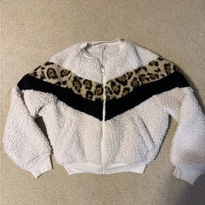 Express One Eleven Teddy Zip Up Jacket with Animal Print Sz Small